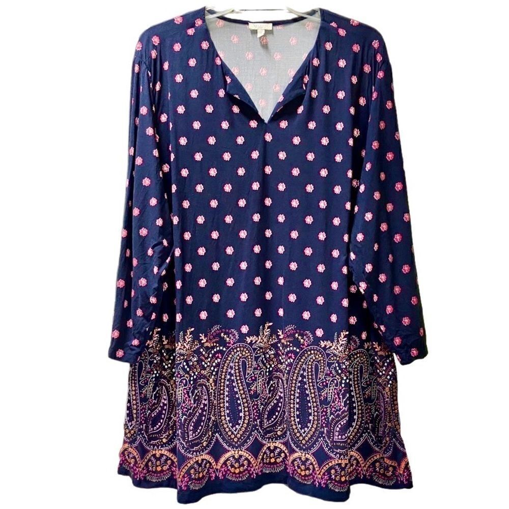 Talbots Floral Paisley Blouse in Navy Blue/Pink/Orange Women’s 3X